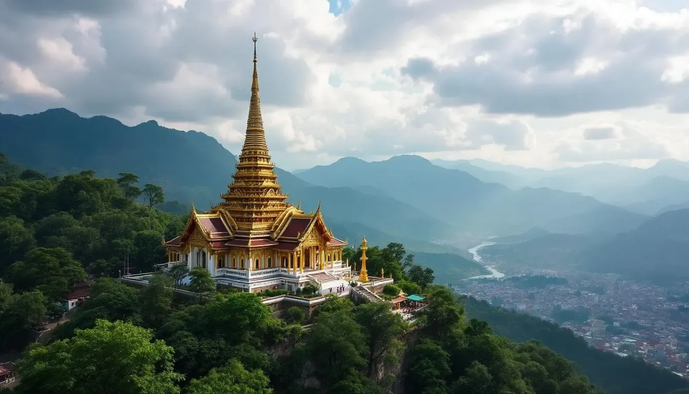Filming in Chiang Mai with ancient temples and mountain backdrop