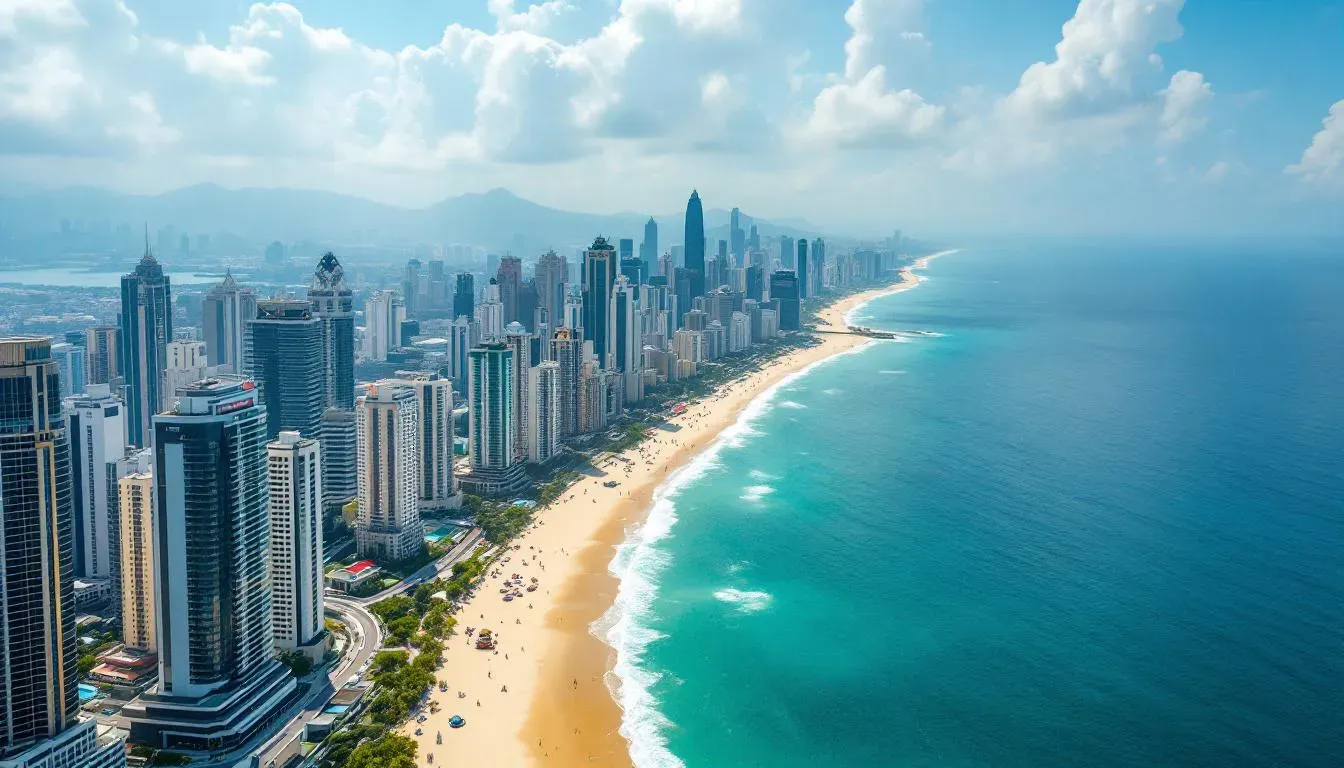 Filming in Pattaya with Gulf of Thailand coastline and city skyline