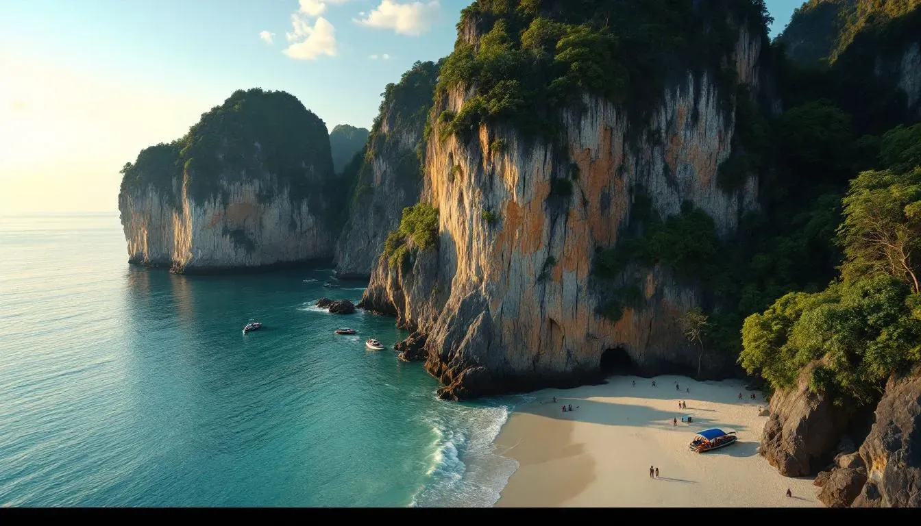 Filming in Krabi with limestone karst cliffs and emerald Andaman Sea